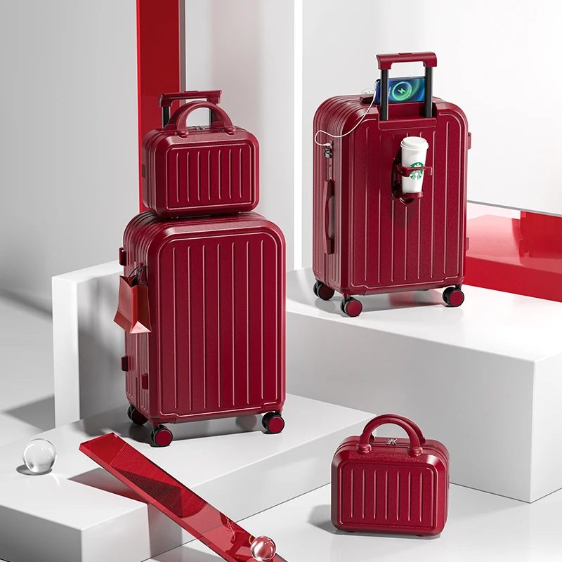 结婚行李箱酒红色陪嫁拉杆皮箱女婚礼嫁妆密码箱新娘出嫁旅行箱子