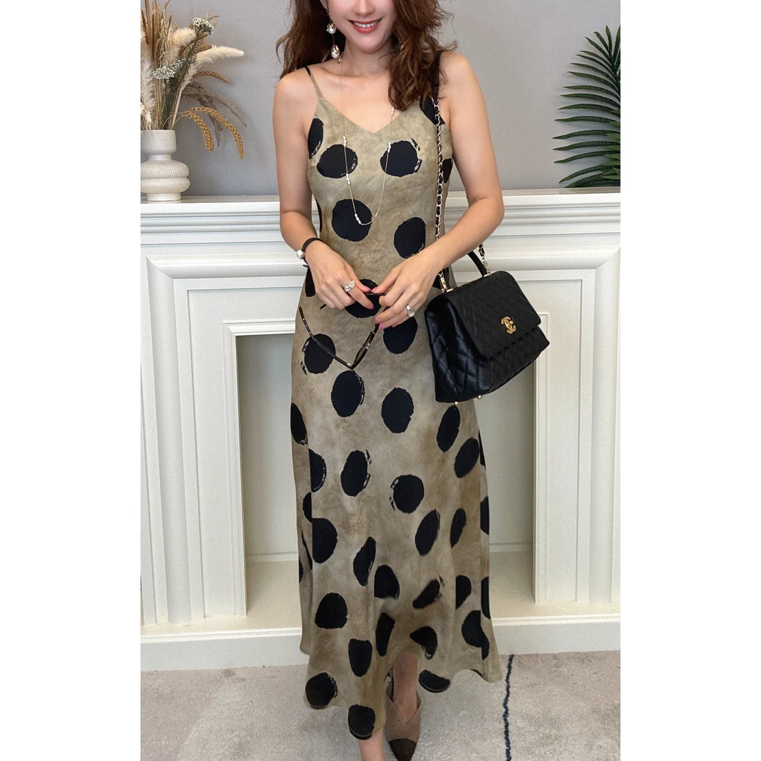 “罗马假日”显瘦百搭洋气波点晕染铜氨丝气质连衣裙