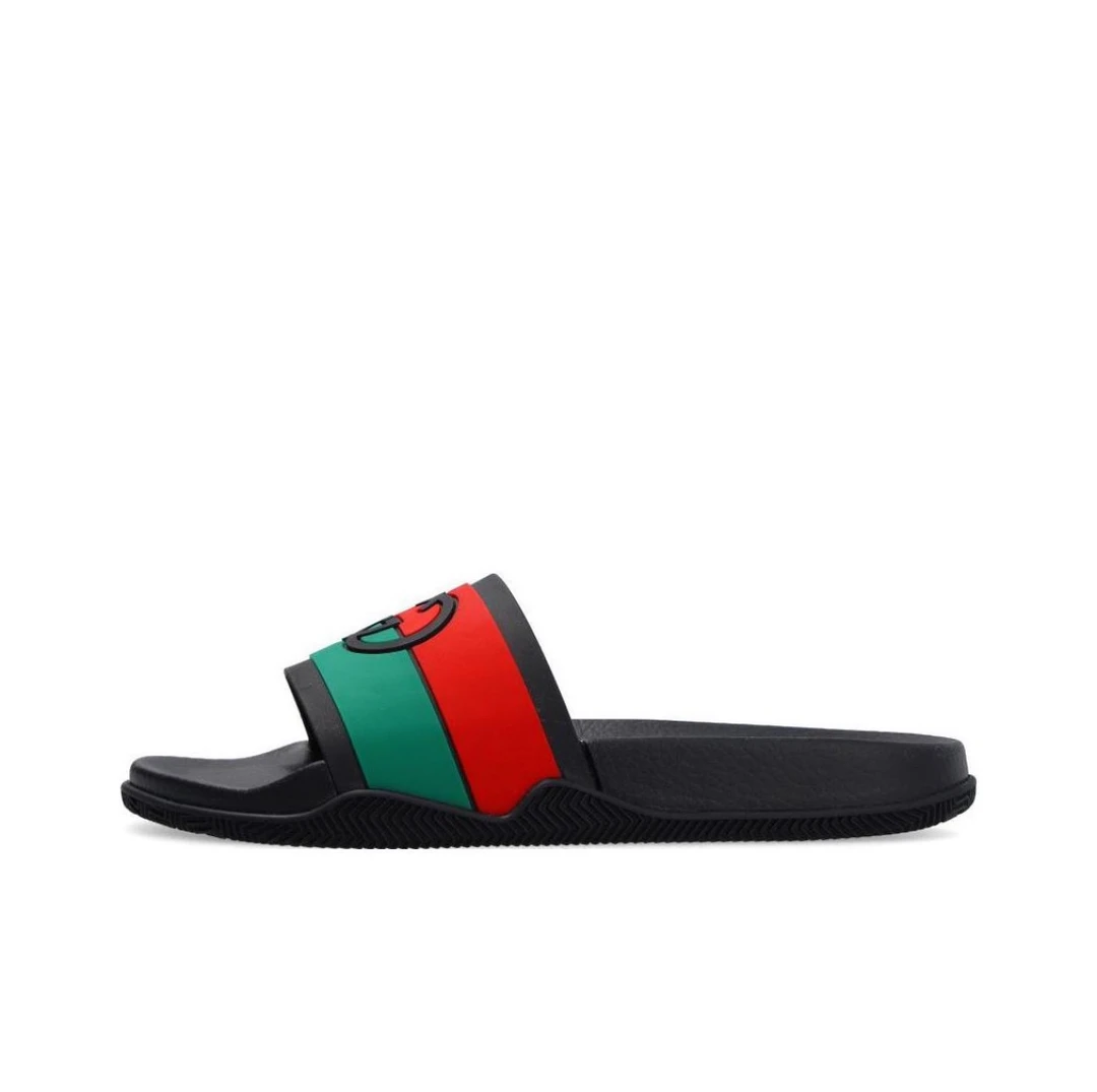 全新未使用 GUCCI/古驰 古驰 双G黑红彩条拖鞋