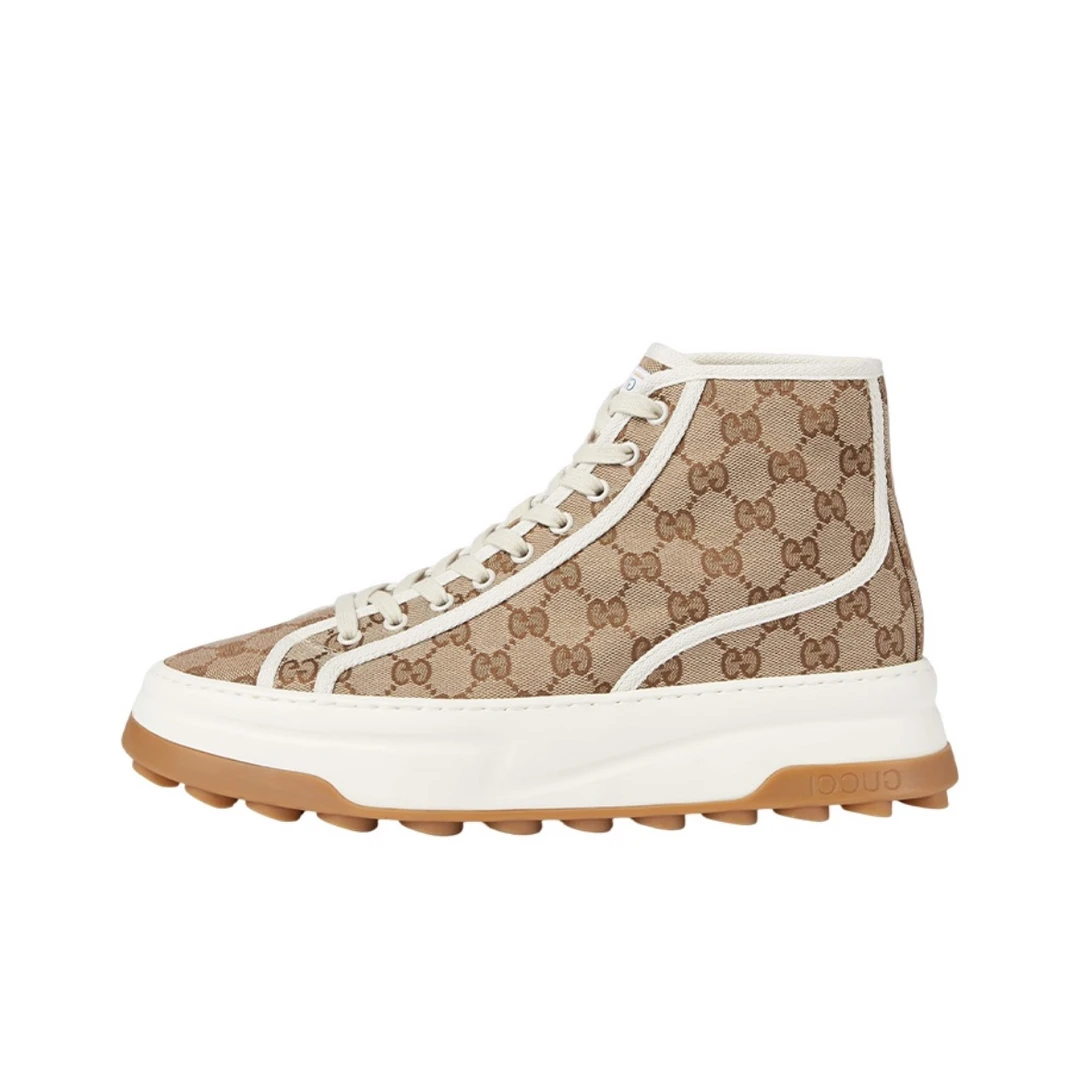 未使用 GUCCI/古驰 古驰 1977棕色满印老花厚底板鞋 高帮