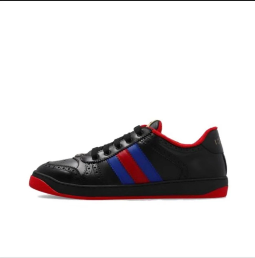 全新未使用 GUCCI/古驰 古驰 GUCCI 黑色红底经典款皮质板鞋复古