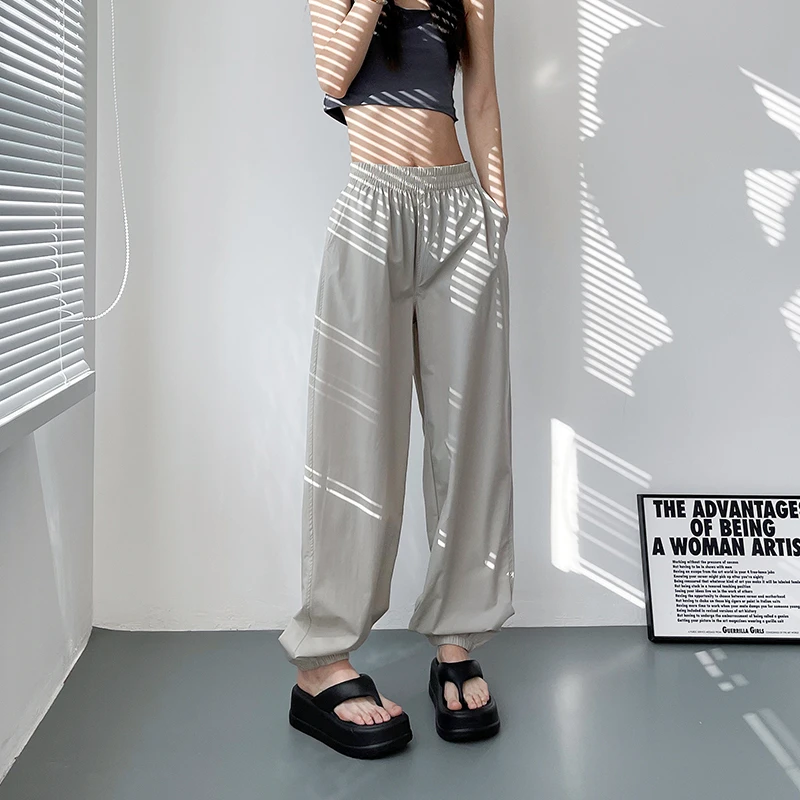 冰丝防晒运动裤女夏季大码胖mm宽松显瘦阔腿裤高腰直筒薄款休闲裤