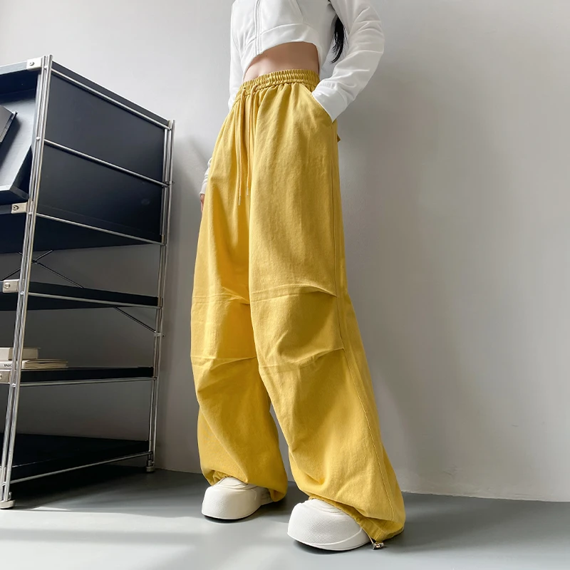 大码宽松显瘦阔腿裤女春季新款胖mm抽绳束脚休闲裤垂感拖地阔腿裤