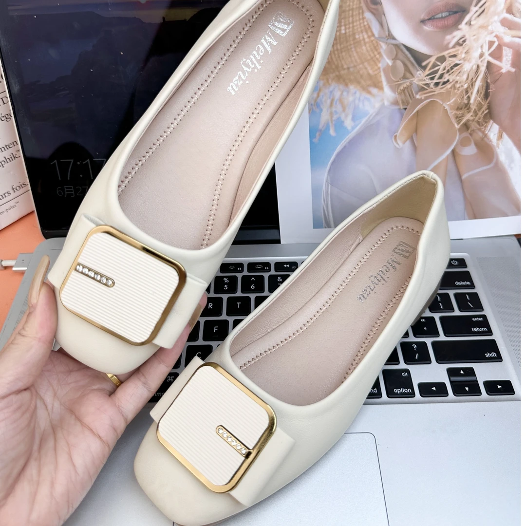 2024温柔新款夏季一脚蹬平跟方头单鞋春秋百搭时尚浅口豆豆鞋粗跟