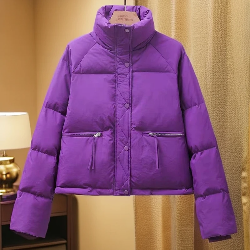 时尚气质潮流百搭韩版宽松立领短款小个子冬季加厚保暖羽绒服