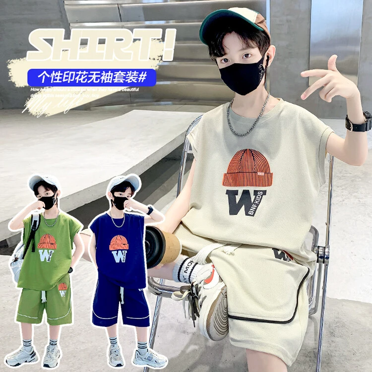 【时尚风】儿童套装运动夏季卡通印花男童中大童洋气休闲T恤