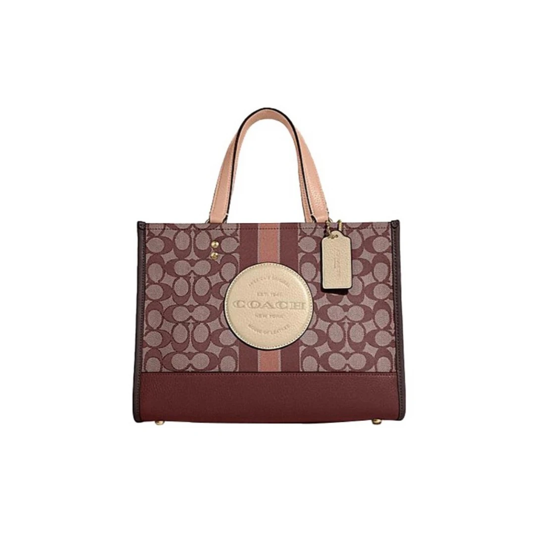 COACH/蔻驰豆沙粉拼酒红dempaey30托特包大号C8448（30*22*13cm）