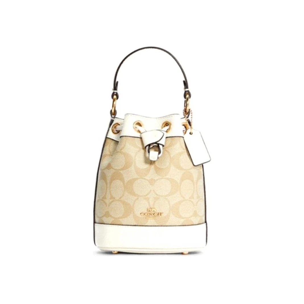 COACH/蔻驰白拼奶茶老花迷你水桶斜挎包C5121（17.5*15cm）
