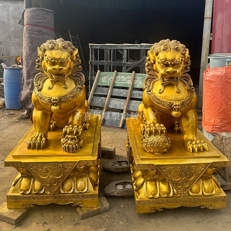 铸铜金狮子雕塑一对定做户外大门口守门故宫狮铜雕像中式门狮定制