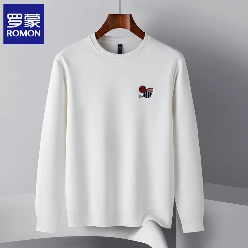 Romon/罗蒙时尚长袖圆领百搭印花T恤长袖男士休闲青年春季卫衣