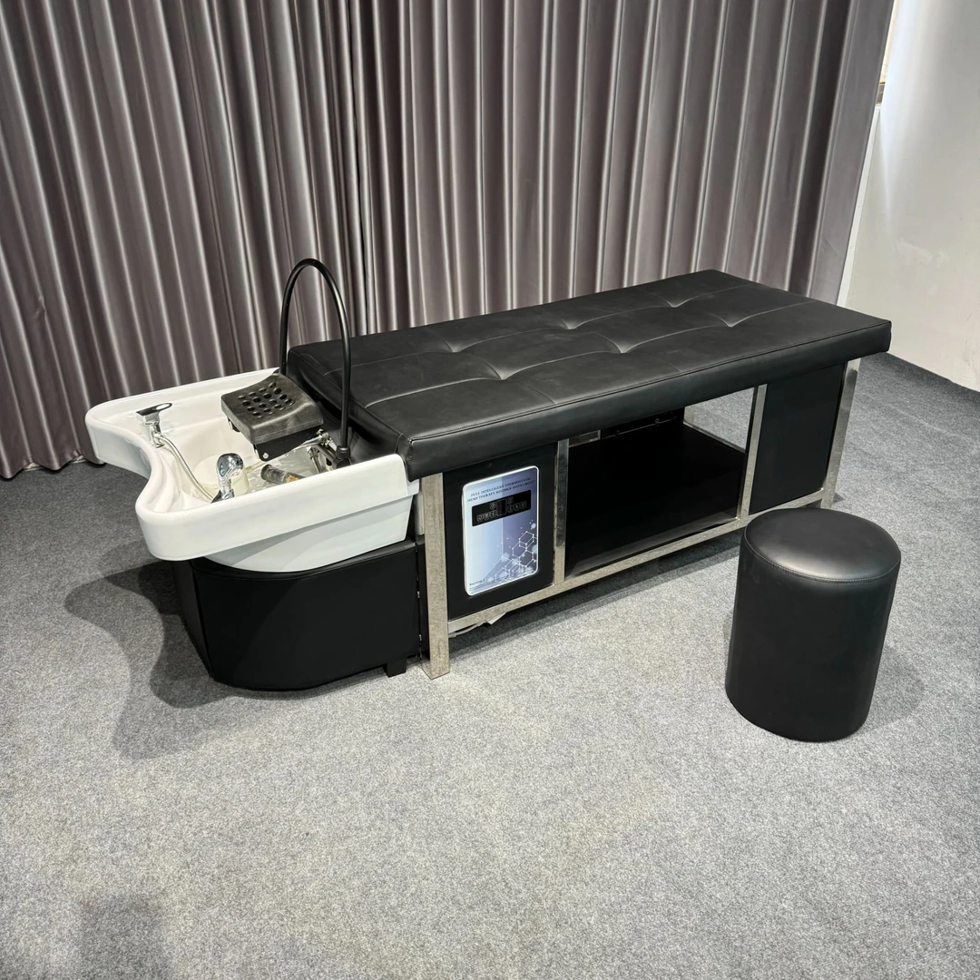 新款高端网红理发店洗头床全躺发廊专用泰式床冲水床陶瓷盆不锈钢