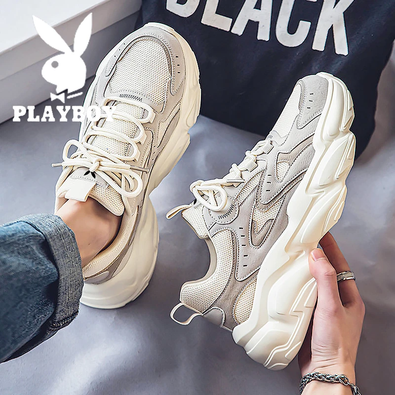 花花公子网红爆款男士老爹鞋春季新款学生复古百搭厚底跑步运动鞋