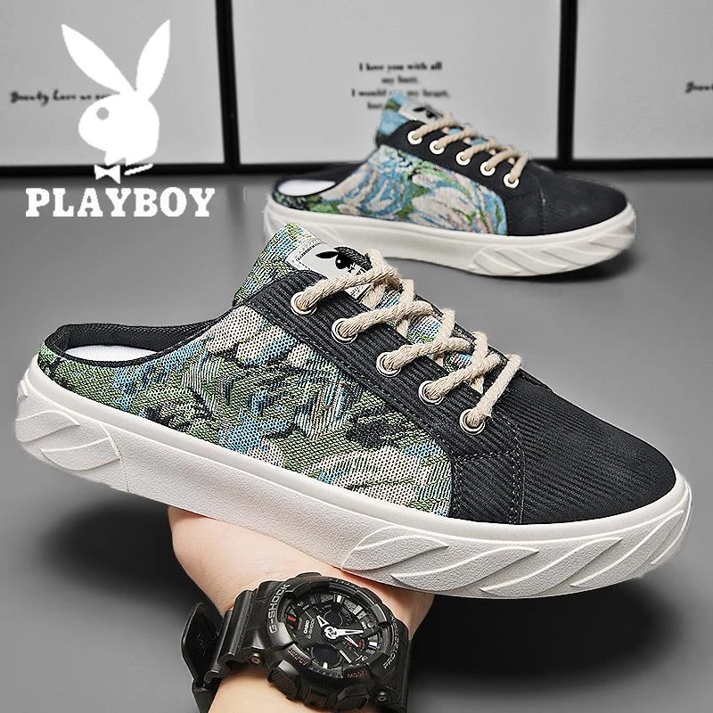 花花公子一脚蹬男鞋2025冬季潮流懒人无后跟休闲鞋男款懒人帆布鞋