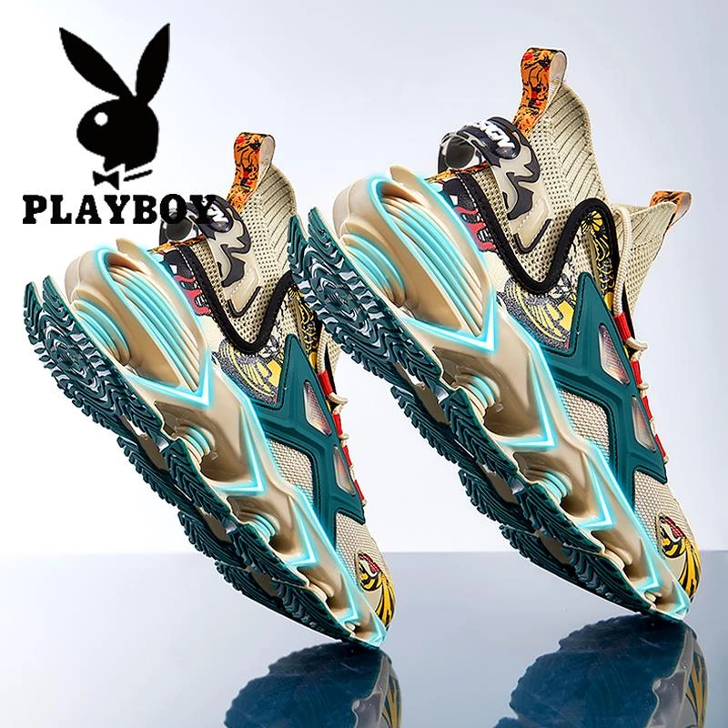 花花公子老爹鞋男2025春季新款刀锋减震跑步潮流增高黑色减震增高