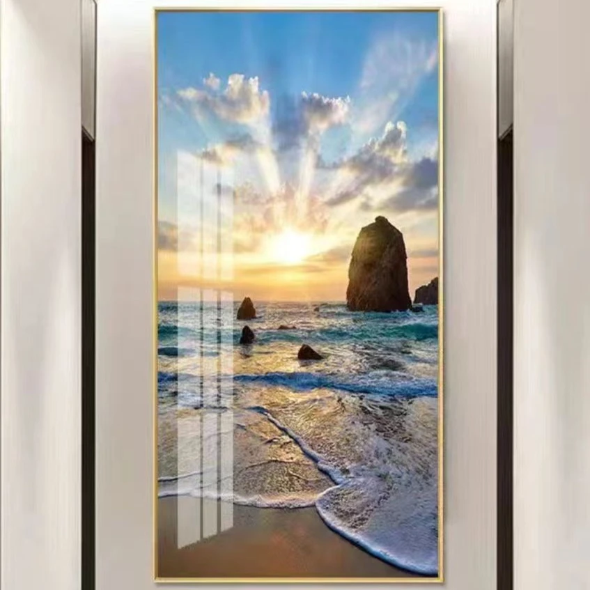 升级版-玄关画-【海边云霞】晶瓷画晶瓷镶钻画玄关画过道画装饰画
