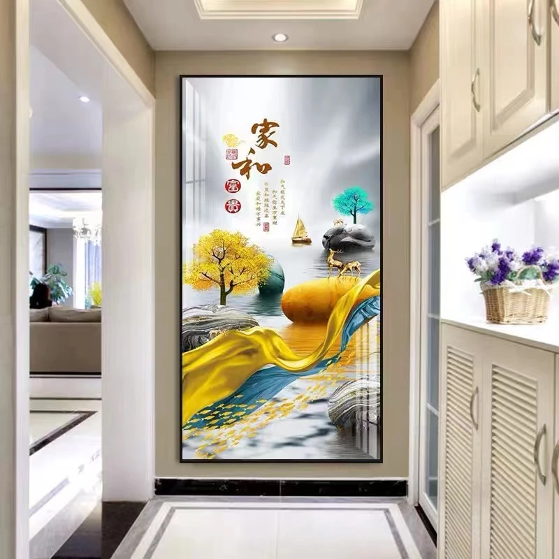 升级版-玄关画-【家和富贵】晶瓷画晶瓷镶钻画玄关画走廊装饰画