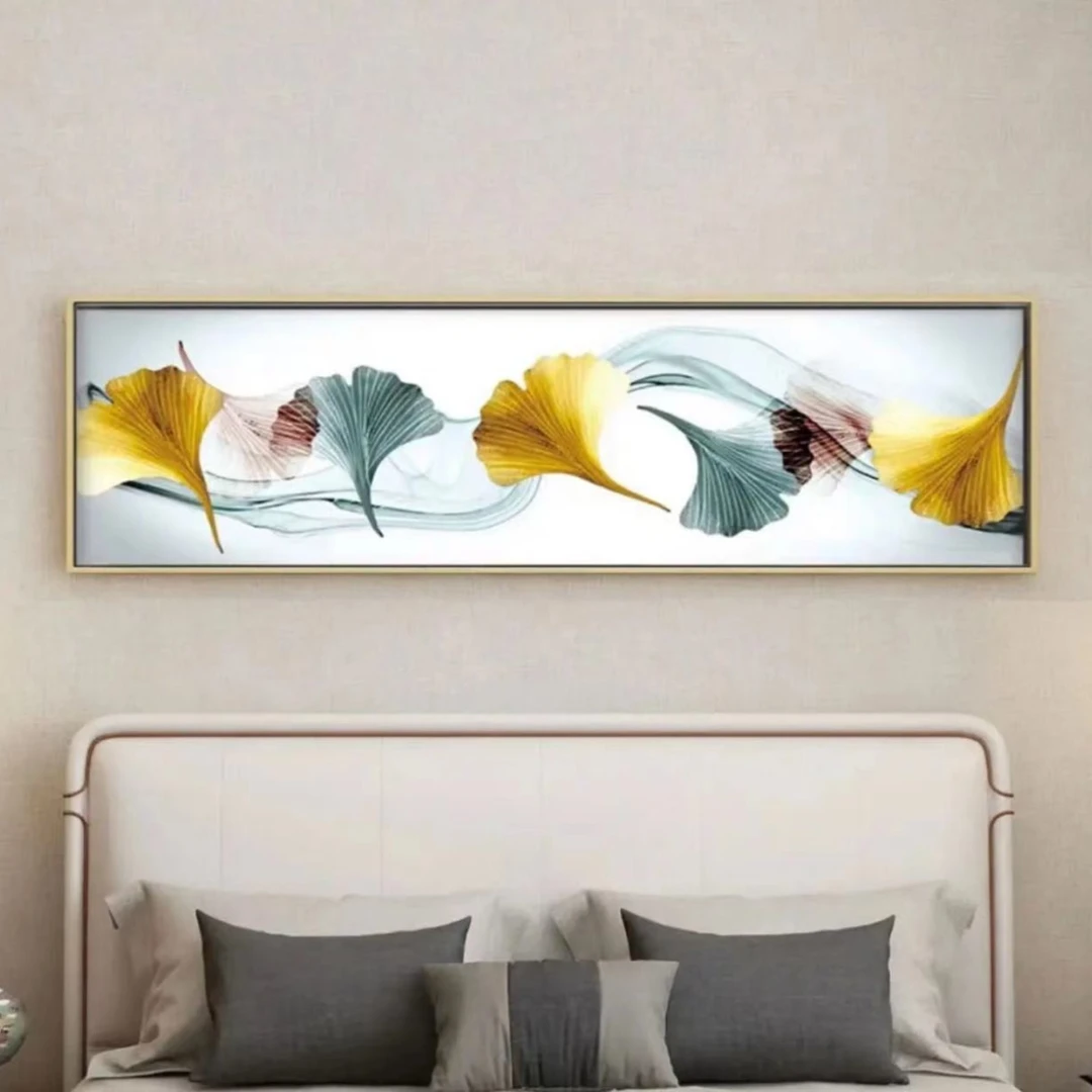 升级版-床头画-【银杏叶款】晶瓷画晶瓷镶钻画主卧床头画装饰画
