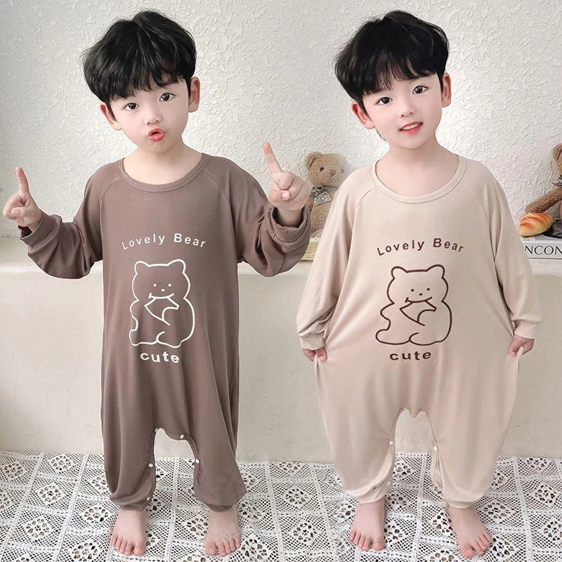 儿童连体睡衣春秋季男童长袖薄款空调服夏款家居服宝宝棉爬服春夏