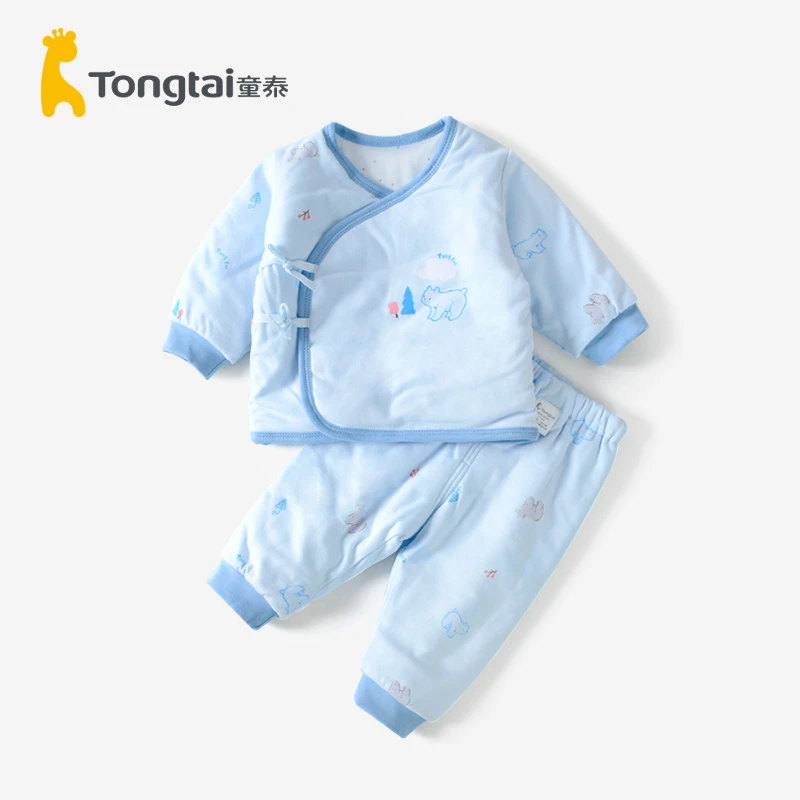 Tongtai/童泰新生儿薄棉棉衣套装婴儿系带分体夹棉保暖棉服