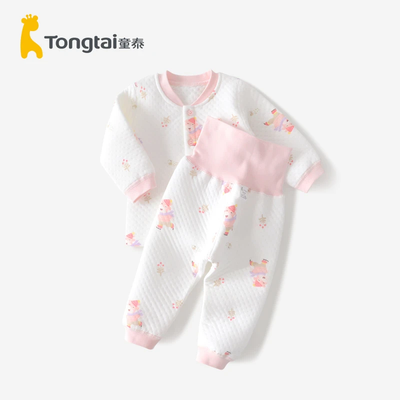 Tongtai/童泰秋冬季婴儿高腰裤套装加厚纯棉男女宝宝夹棉衣服纯棉