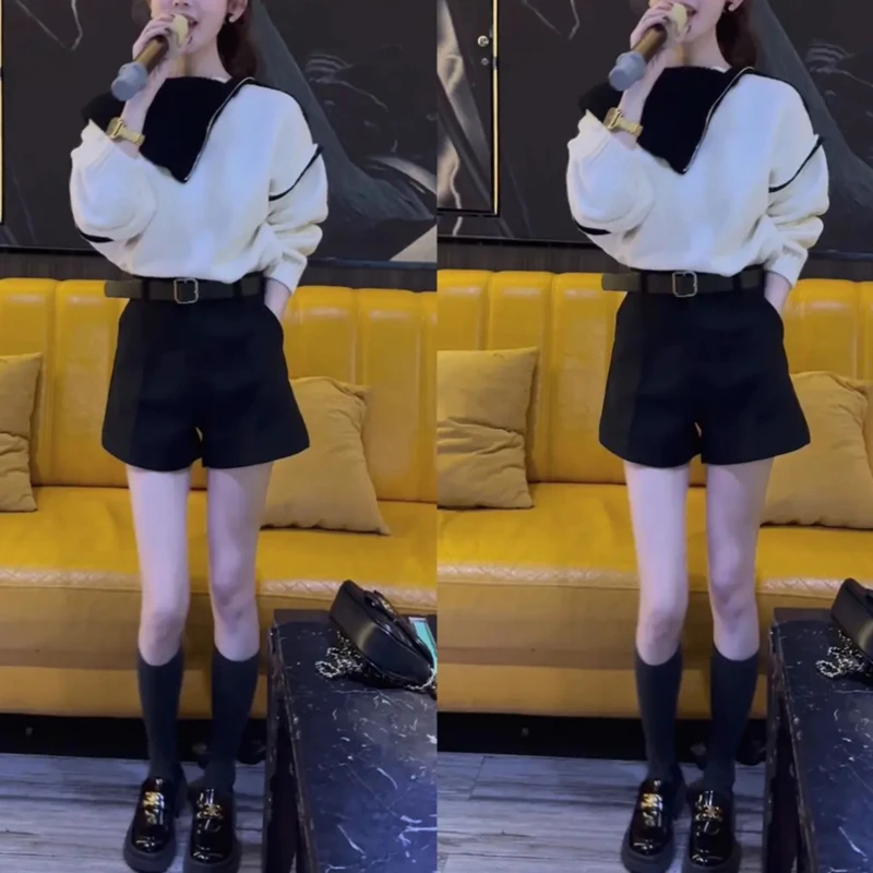 A3【小巧屋】撞色拉链长袖内搭毛衣女秋冬季新款宽松显瘦上衣打底衫