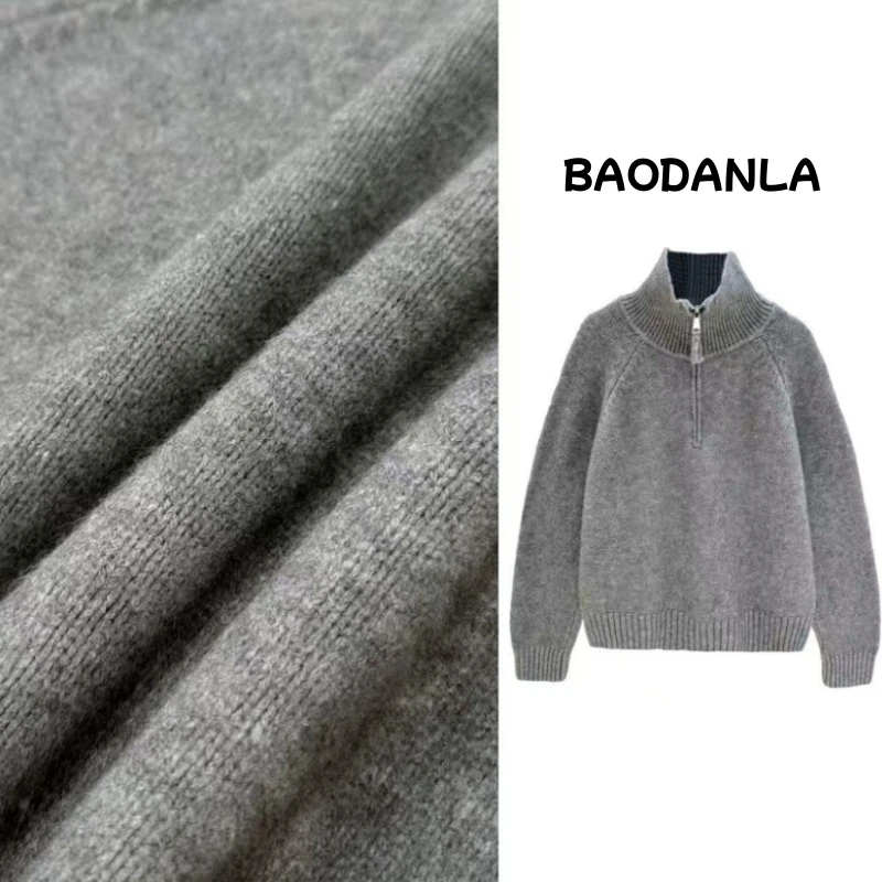 A1【秋忆情怀】气质毛衣女冬季新款休闲半高领拉链设计毛针织上衣