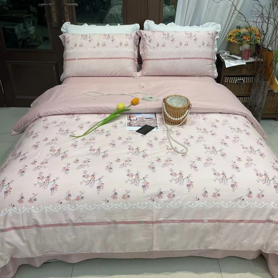 2025新款春夏全棉100棉新疆长四件套 轻奢纯棉印花小清新4件套