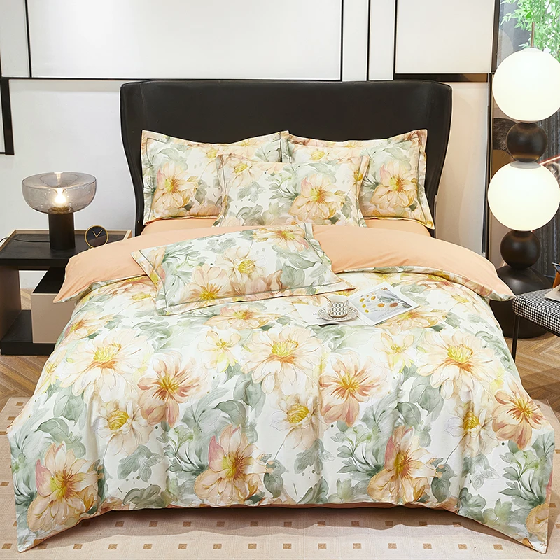 全棉斜纹四件套1.5/1.8/2.0床 轻奢纯棉印花小清新四季通用4件套