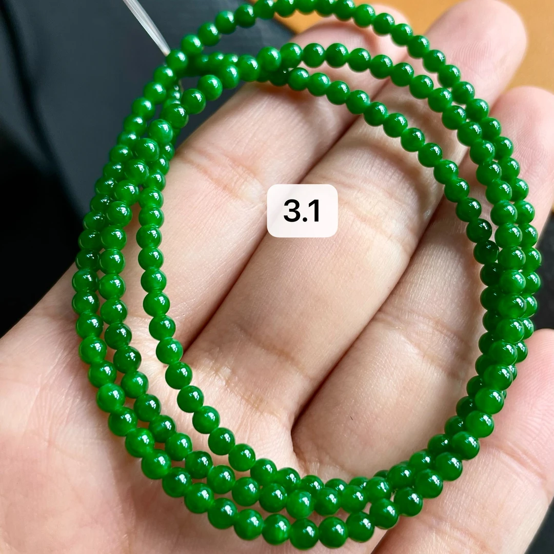 天然a货缅甸翡翠小米满绿珠子项链