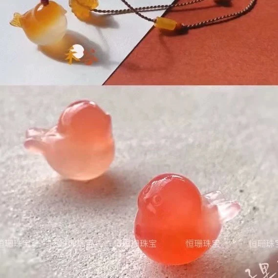 可爱小肥啾天然盐源玛瑙小鸟DIY散珠雕刻件手链手机链吊坠