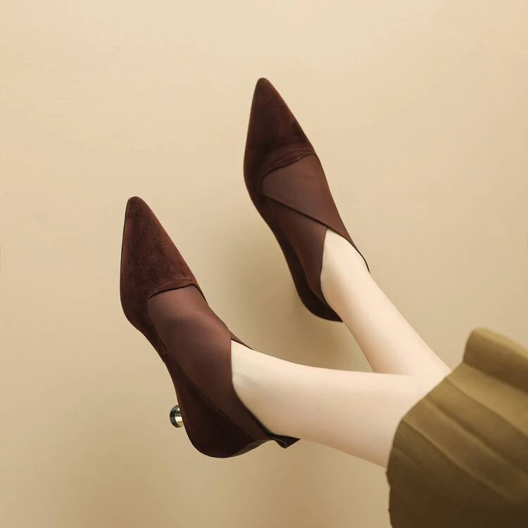 短靴高跟鞋女鞋百搭黑色单鞋冬季气质细跟鞋子女款阔腿裤必备鞋