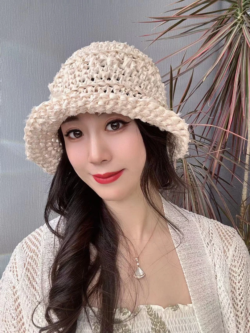纯手工编织速干布条春夏时尚造型百搭遮阳帽女士渔夫帽