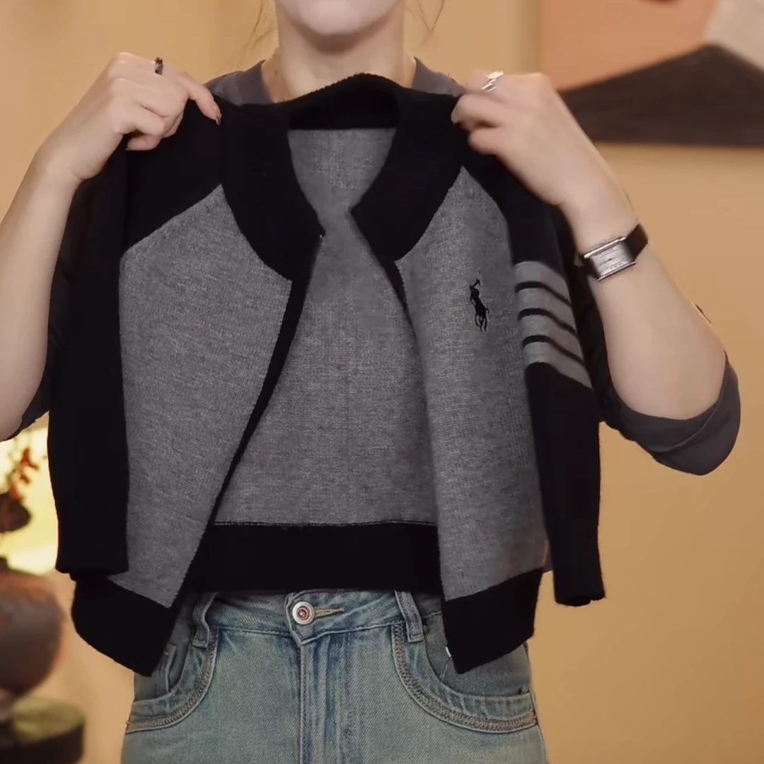 儿童新款2025针织拉链开衫保罗外套毛衣休闲百搭撞色拼接