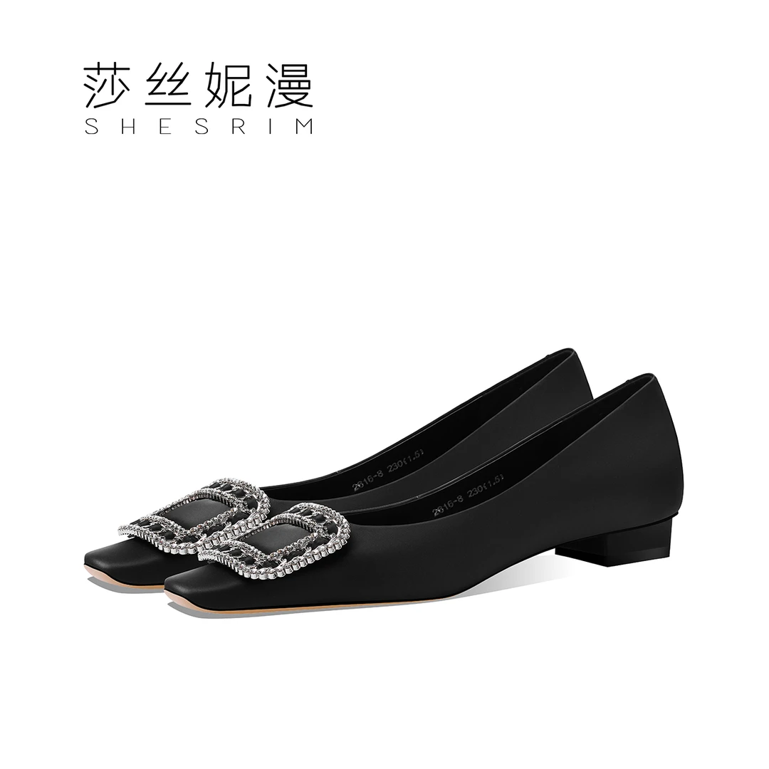 Z28-春秋新款方头平底RV方扣带钻时尚减龄网红气质穿搭女鞋