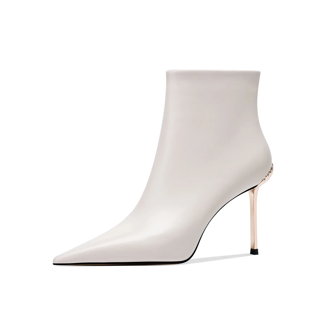 秋冬新款短靴2024流行真皮女靴气质时尚尖头细高跟百搭法式风格