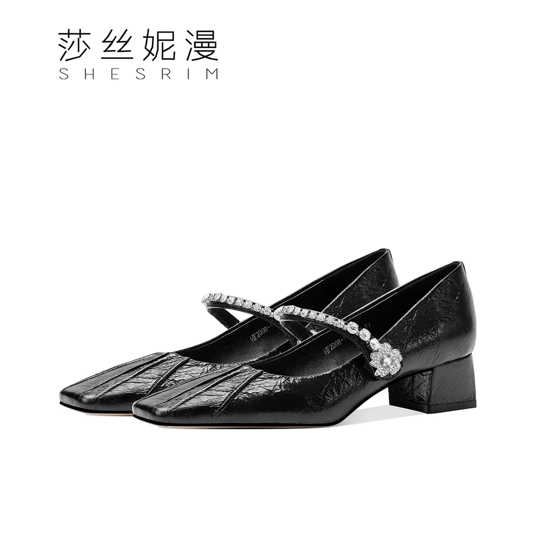 153-上新女士新款黑色百搭气质粗跟舒适时装英伦秋季时尚百搭高跟