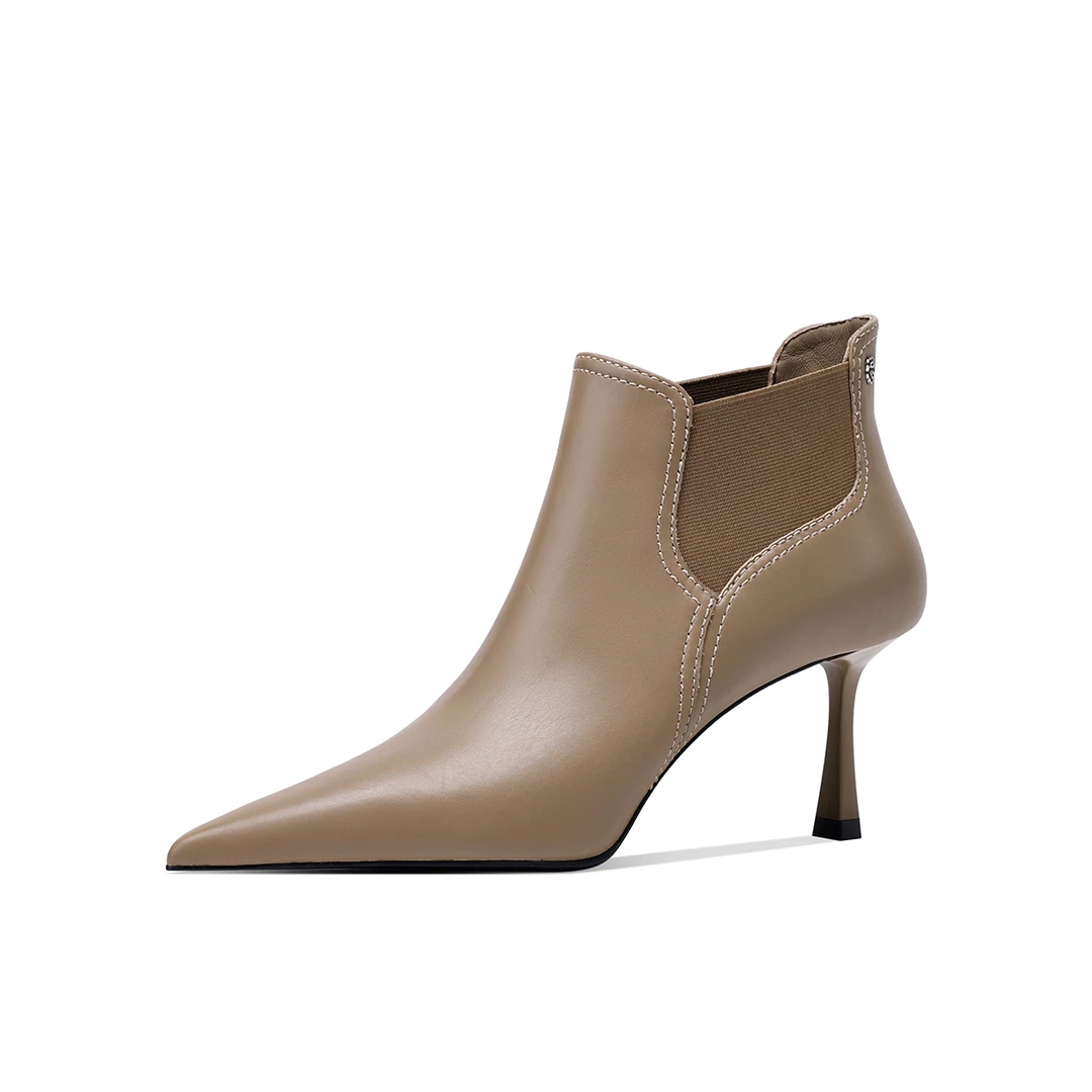 【秋日氛围】秋冬新款真皮短靴浅口女靴尖头细高跟冬季靴子气质百搭