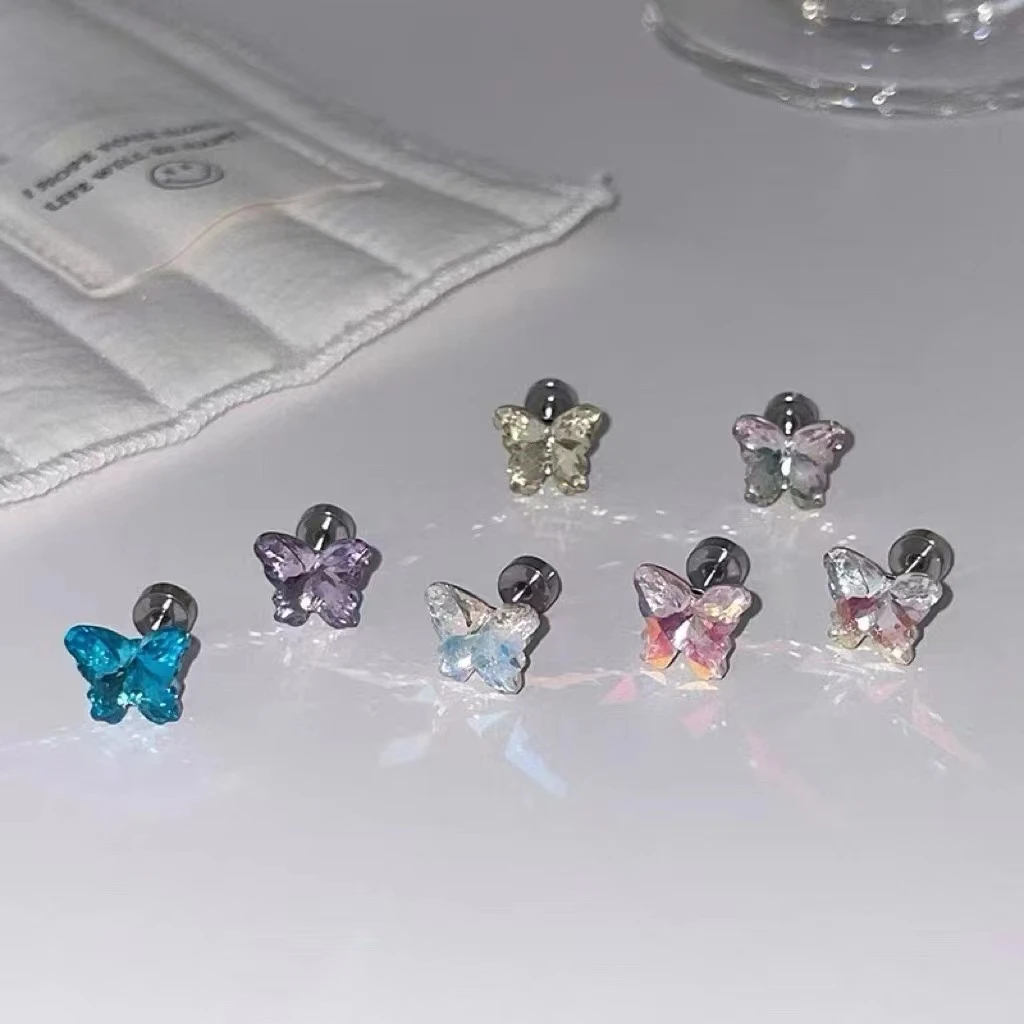 钛钢耳饰 蝴蝶爆闪耳骨耳蜗钉钛钢防过敏圆饼耳堵爆闪