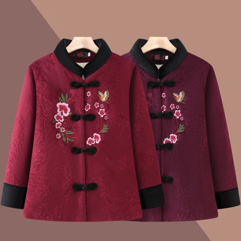 【日常新中式】中老年妈妈装加绒加厚棉衣外套奶奶冬装棉袄立领上衣