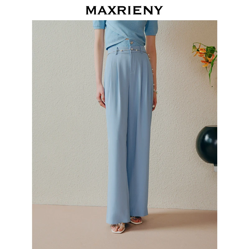 【高高甄选】MAXRIENY【商场同款】2023蕾丝拼接垂坠感阔腿裤