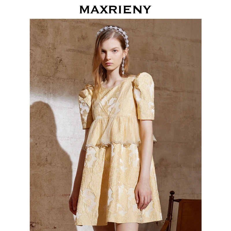 【高高甄选】MAXRIENY提花娃娃裙秋季新款女士短袖连衣裙洋气