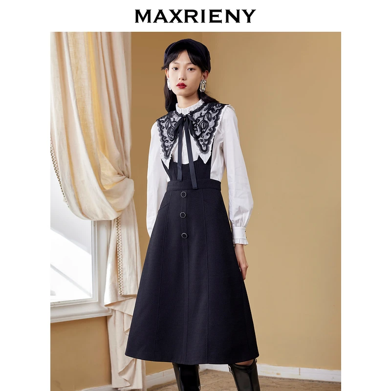 （丫头）MAXRIENY复古A字公主裙秋季华夫格伞摆背带短裙