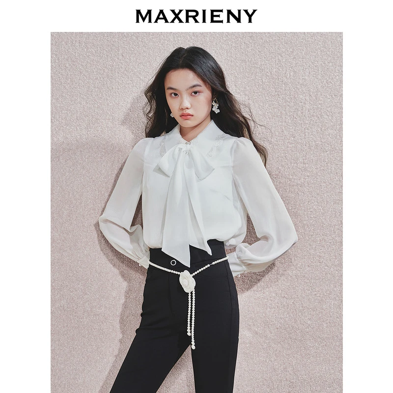 【诗语专属】MAXRIENY精致浪漫感蕾丝雪纺衫秋冬新款气质衬衫上衣