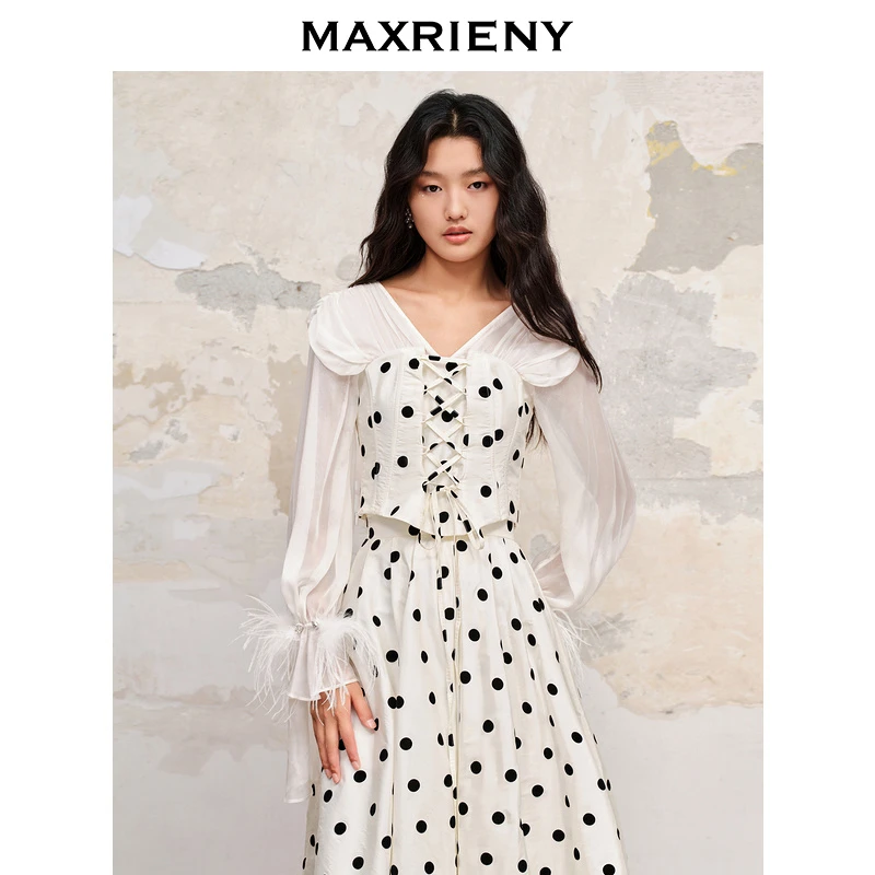 （丫头）MAXRIENY显气质百搭遮肉不显身形波点上衣