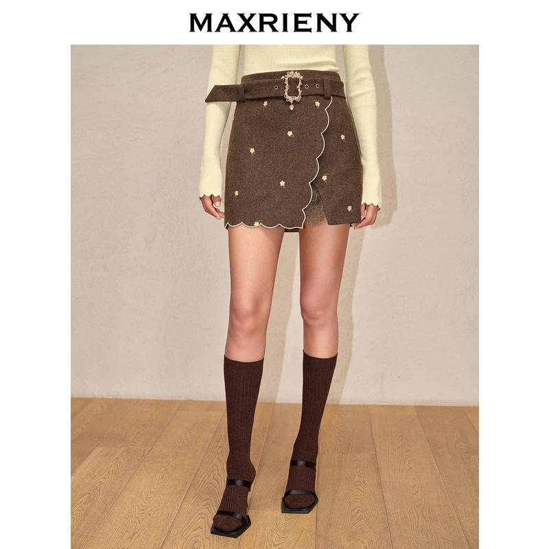 【陈大可专属】MAXRIENY复古宫廷绣花开衩半裙年冬