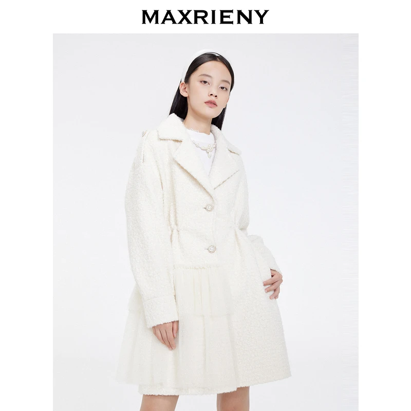 【陈大可专属】MAXRIENY双排扣毛呢大外套白色羊羔毛大衣保暖加厚