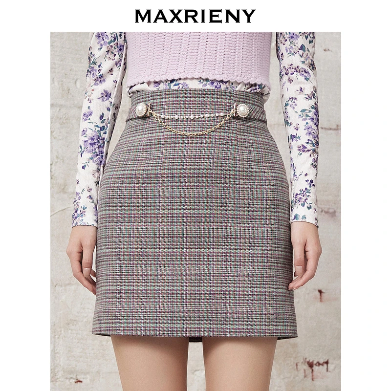 【初依专属】MAXRIENY半身裙高腰格纹修身包臀裙女