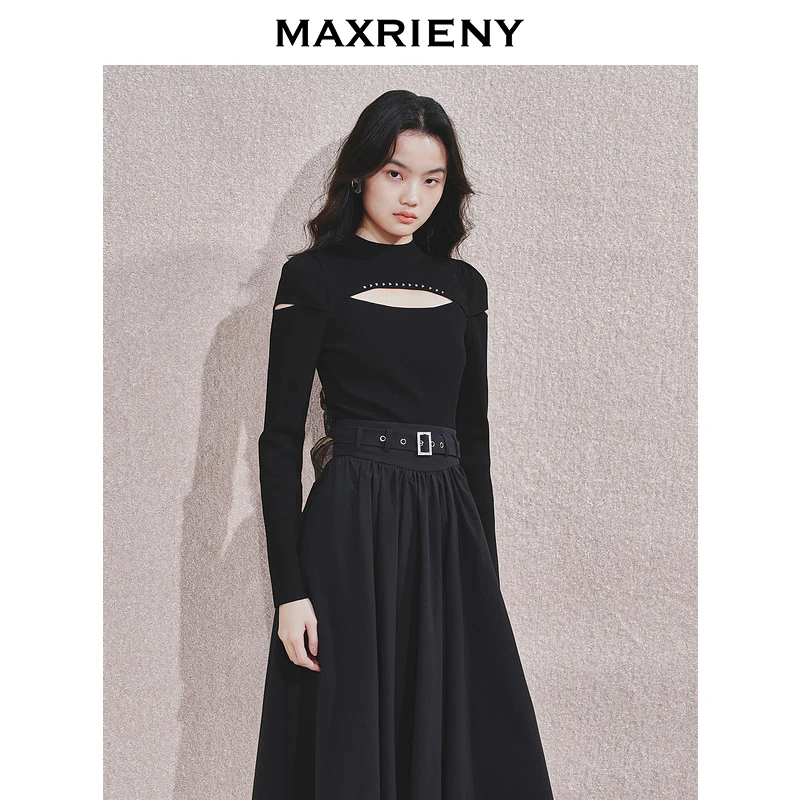 【蜜思仝】MAXRIENY设计感套头毛衫女秋冬镂空打底衫上衣