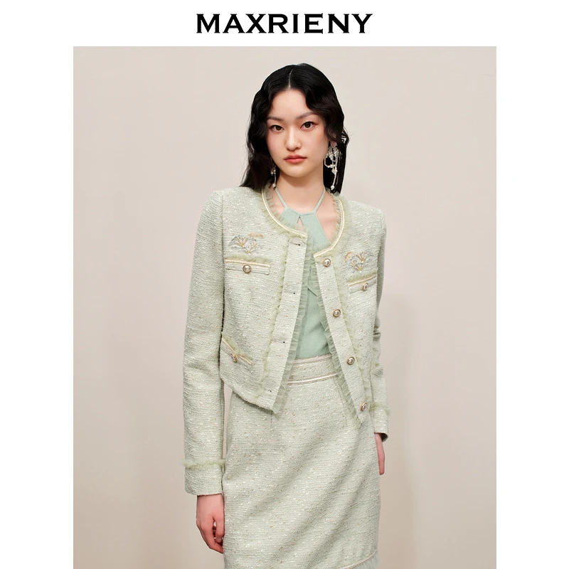 【蜜思仝】MAXRIENY名媛千金小香风早秋截短外套薄荷曼波