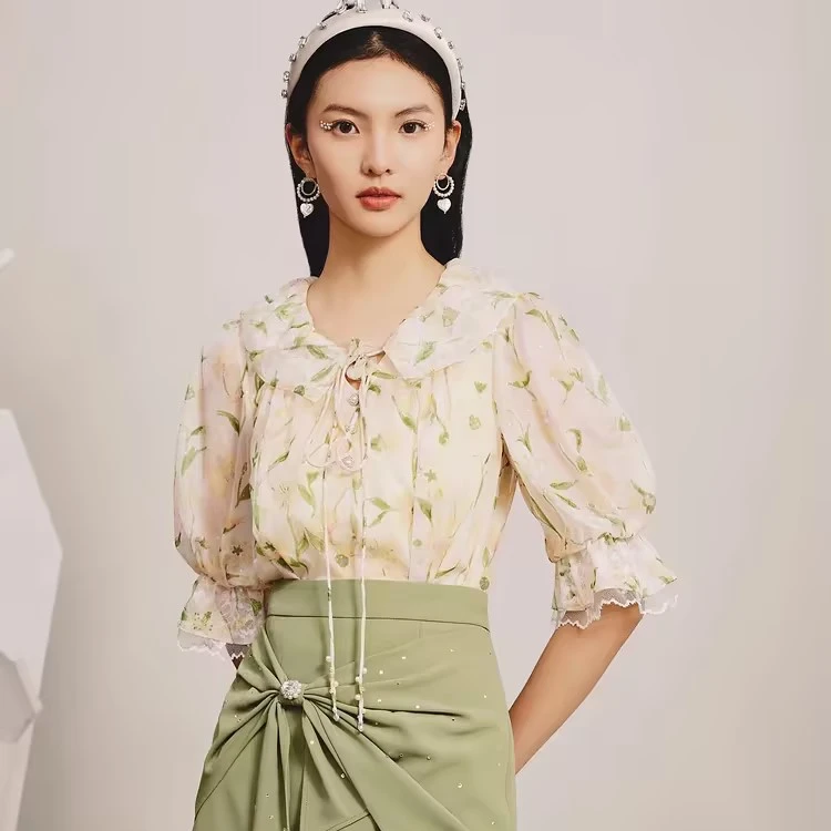 【老板娘夏天】MAXRIENY年新款黄色碎花氛围感显瘦上衣